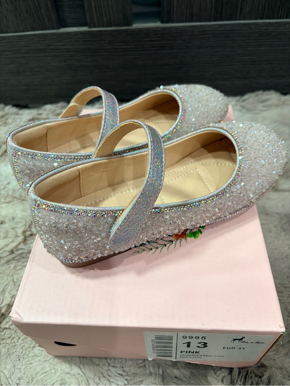Girls Pink Glitter Crystal Mary Jane Dress Shoes with Strap - Picture 3 of 8